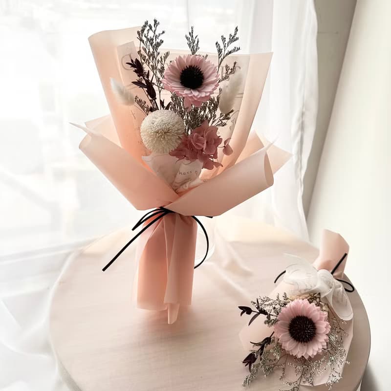 畢業花束 粉色系擴香太陽花 向日葵 生日 週年 畢業禮物 附贈提袋