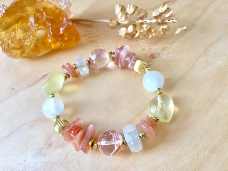 ||清秋|| 臍輪能量手環。雪花幽靈/檸檬晶/綠水晶/太陽石/透石膏