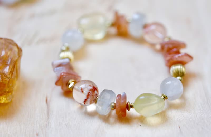 ||清秋|| 臍輪能量手環。雪花幽靈/檸檬晶/綠水晶/太陽石/透石膏