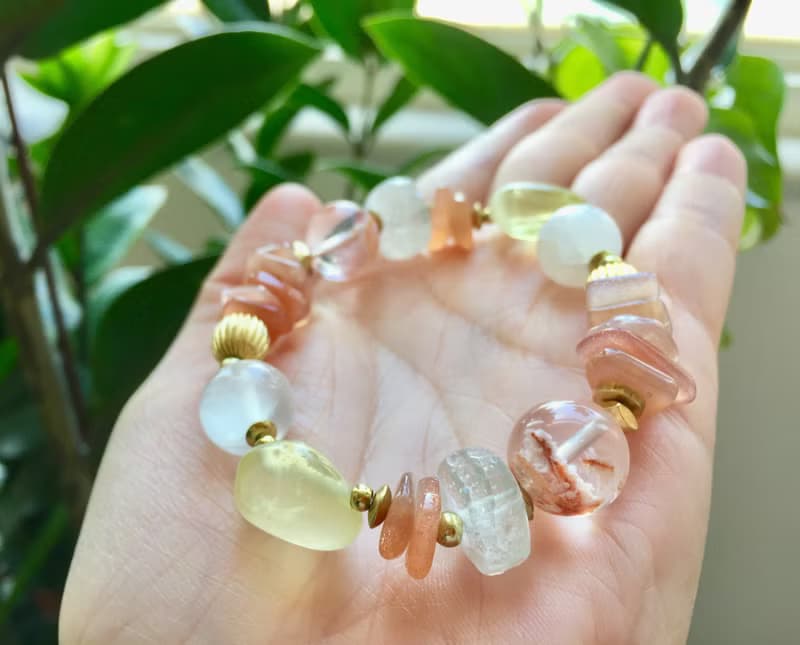 ||清秋|| 臍輪能量手環。雪花幽靈/檸檬晶/綠水晶/太陽石/透石膏