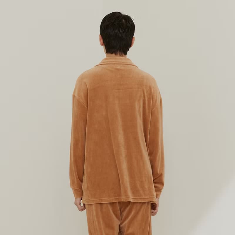 燈芯絨寬版長袖襯衫居家套裝-焦糖橘/居家服