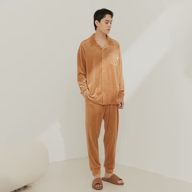 燈芯絨寬版長袖襯衫居家套裝-焦糖橘/居家服