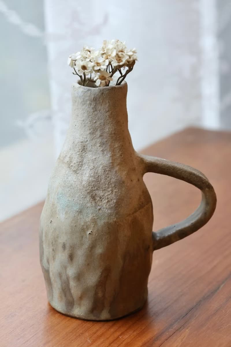 【聖誕節禮物】美國進口陶土手捏提把乾花器侘寂陶藝天使之翼藝術