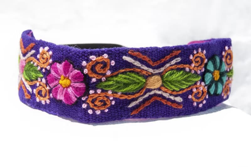 手工羊毛編織髮帶/手工刺繡立體髮帶/手工鉤織髮帶-紫色彩虹花朵