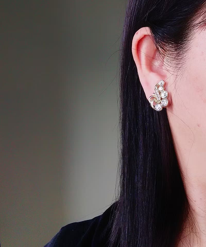vintage jewelry  唯美炫光萊茵 夾式耳環