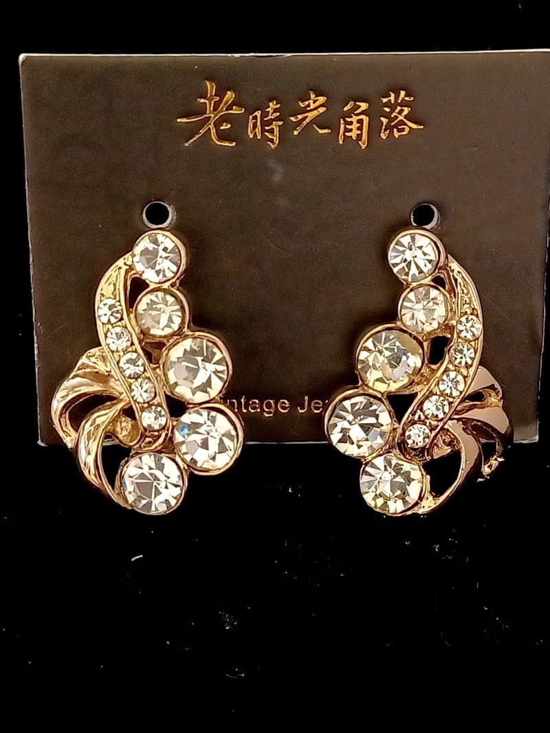 vintage jewelry  唯美炫光萊茵 夾式耳環