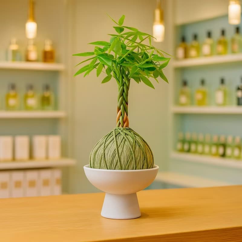 苔球植物 馬拉巴栗墨綠苔球加磨砂高腳缽 苔球 苔玉 禮物 送禮