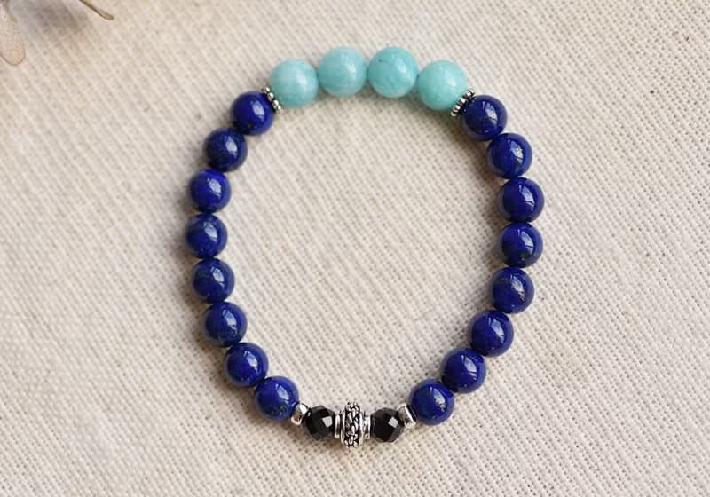 天河石+青金石+尖晶石純銀水晶手鍊