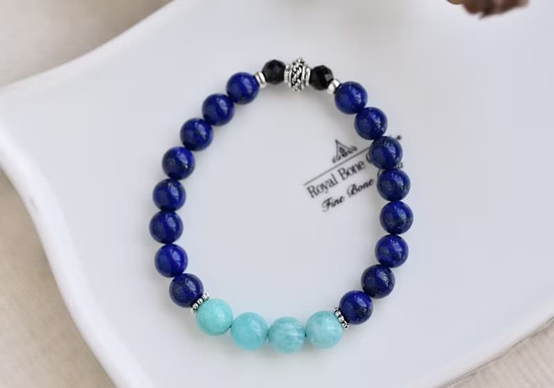 天河石+青金石+尖晶石純銀水晶手鍊