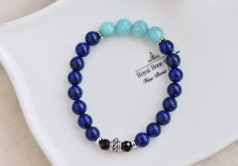 天河石+青金石+尖晶石純銀水晶手鍊