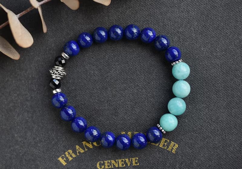 天河石+青金石+尖晶石純銀水晶手鍊