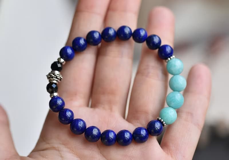 天河石+青金石+尖晶石純銀水晶手鍊