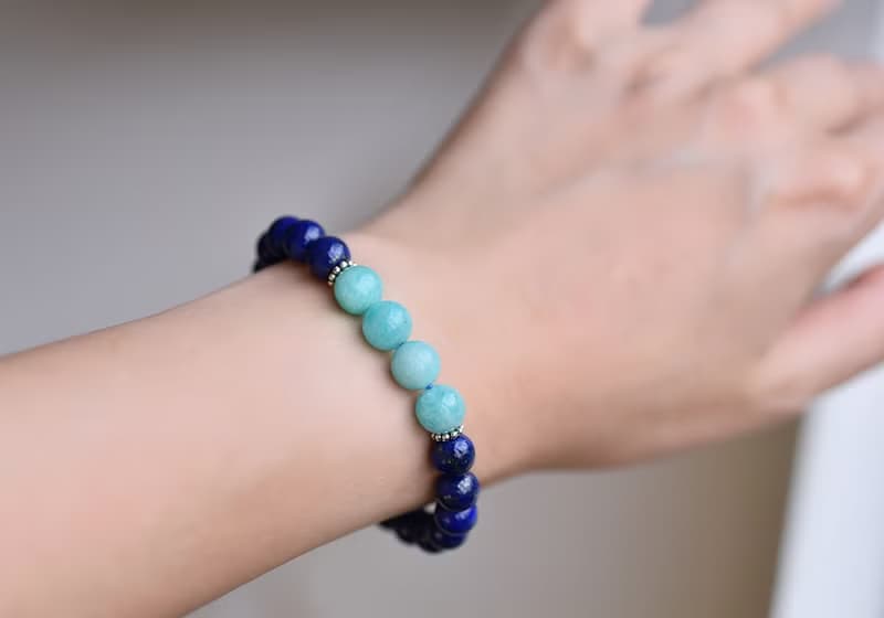 天河石+青金石+尖晶石純銀水晶手鍊