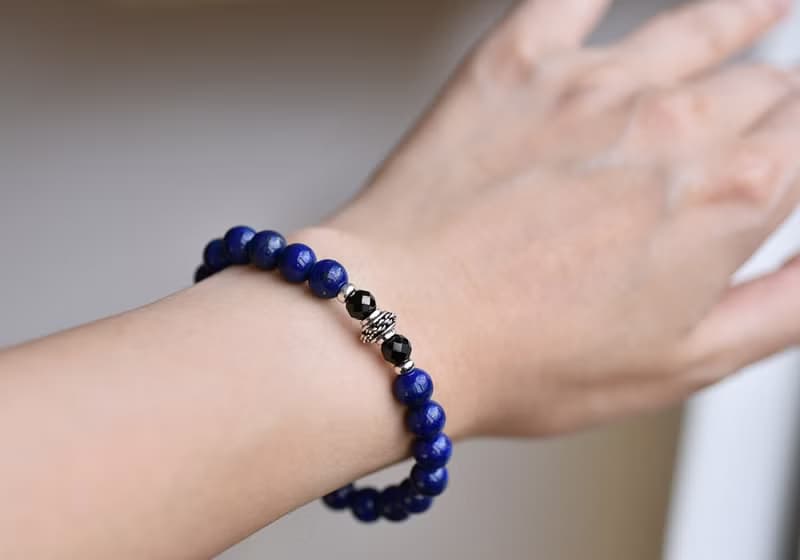 天河石+青金石+尖晶石純銀水晶手鍊