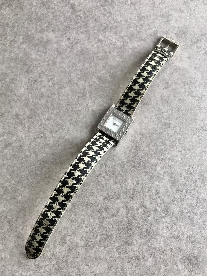 【 日本直送　名牌中古包 】Christian Dior ラ・パリジェンヌ 腕時計 ブラック ホワイト 千鳥柄 クォーツ カナージュ jw4b2h