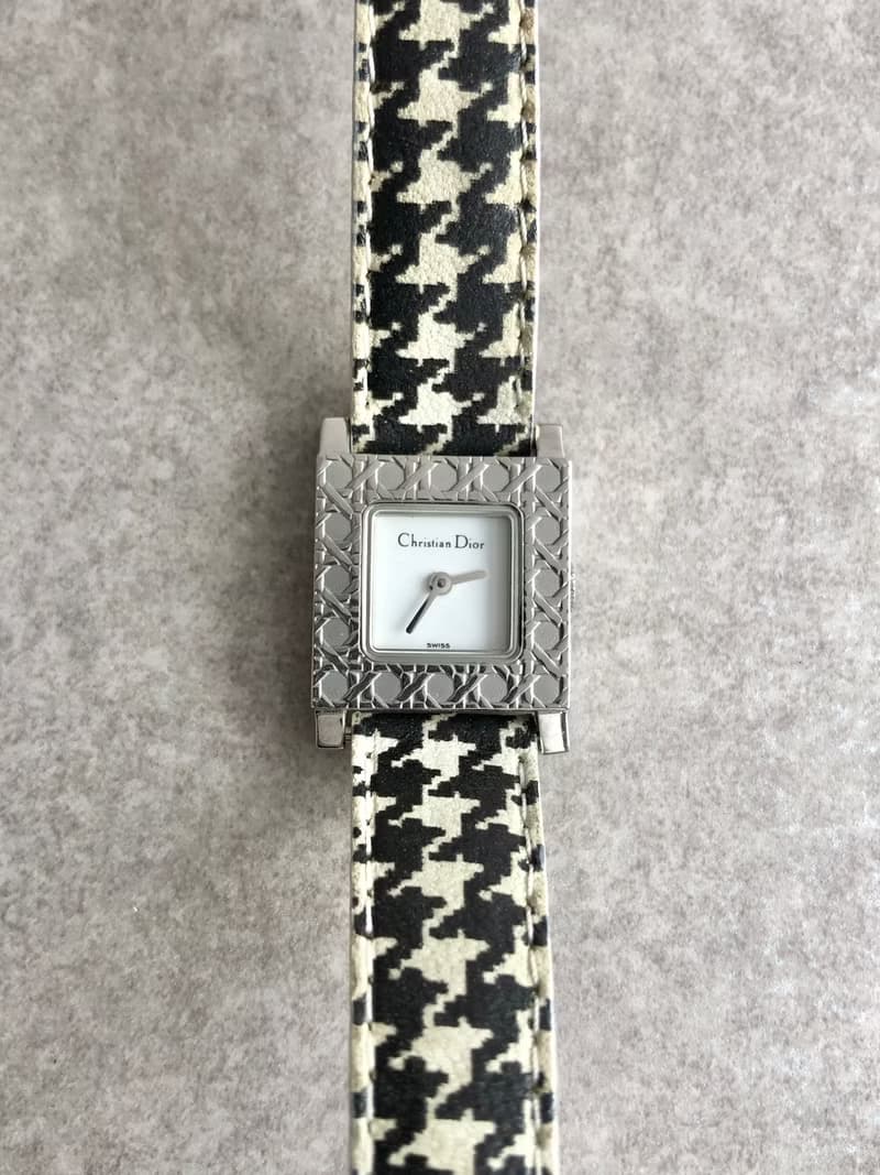 【 日本直送　名牌中古包 】Christian Dior ラ・パリジェンヌ 腕時計 ブラック ホワイト 千鳥柄 クォーツ カナージュ jw4b2h