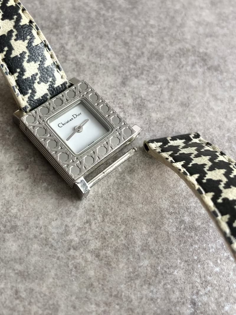 【 日本直送　名牌中古包 】Christian Dior ラ・パリジェンヌ 腕時計 ブラック ホワイト 千鳥柄 クォーツ カナージュ jw4b2h