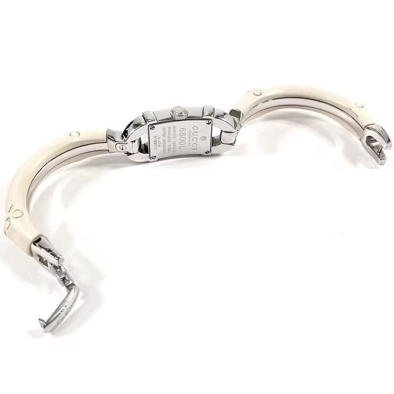 【日本直送 中古美品】グッチ GUCCI 腕時計 6800L バンブーバングルウォッチ ステンレススチール シルバー/ホワイト クオーツ