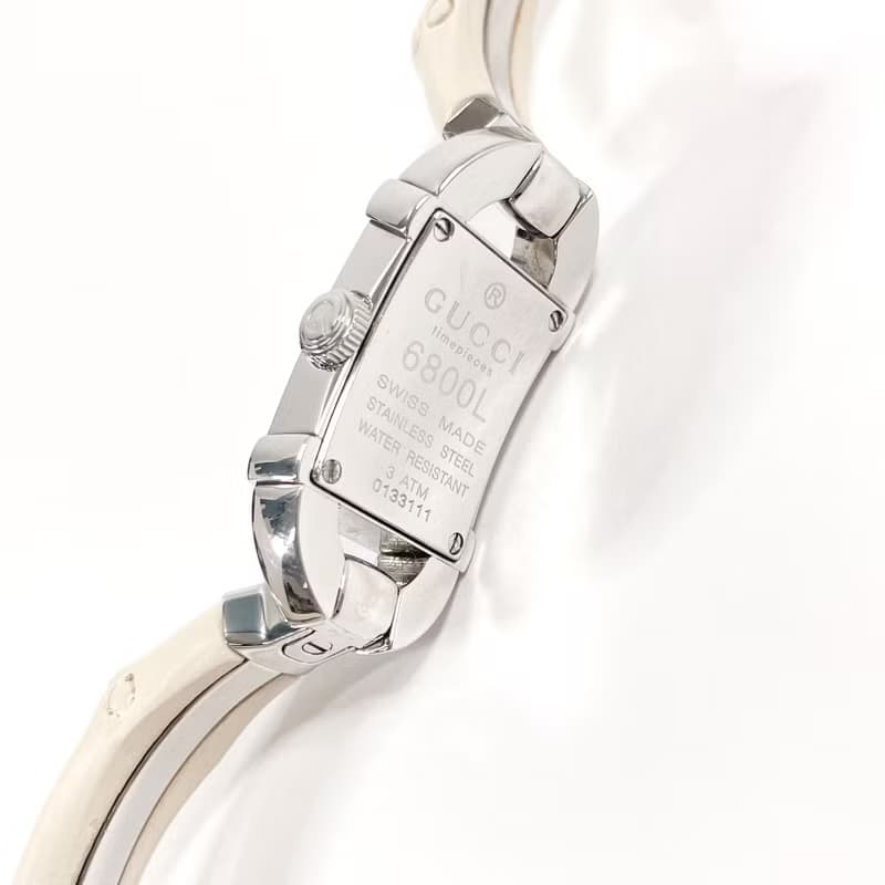 【日本直送 中古美品】グッチ GUCCI 腕時計 6800L バンブーバングルウォッチ ステンレススチール シルバー/ホワイト クオーツ