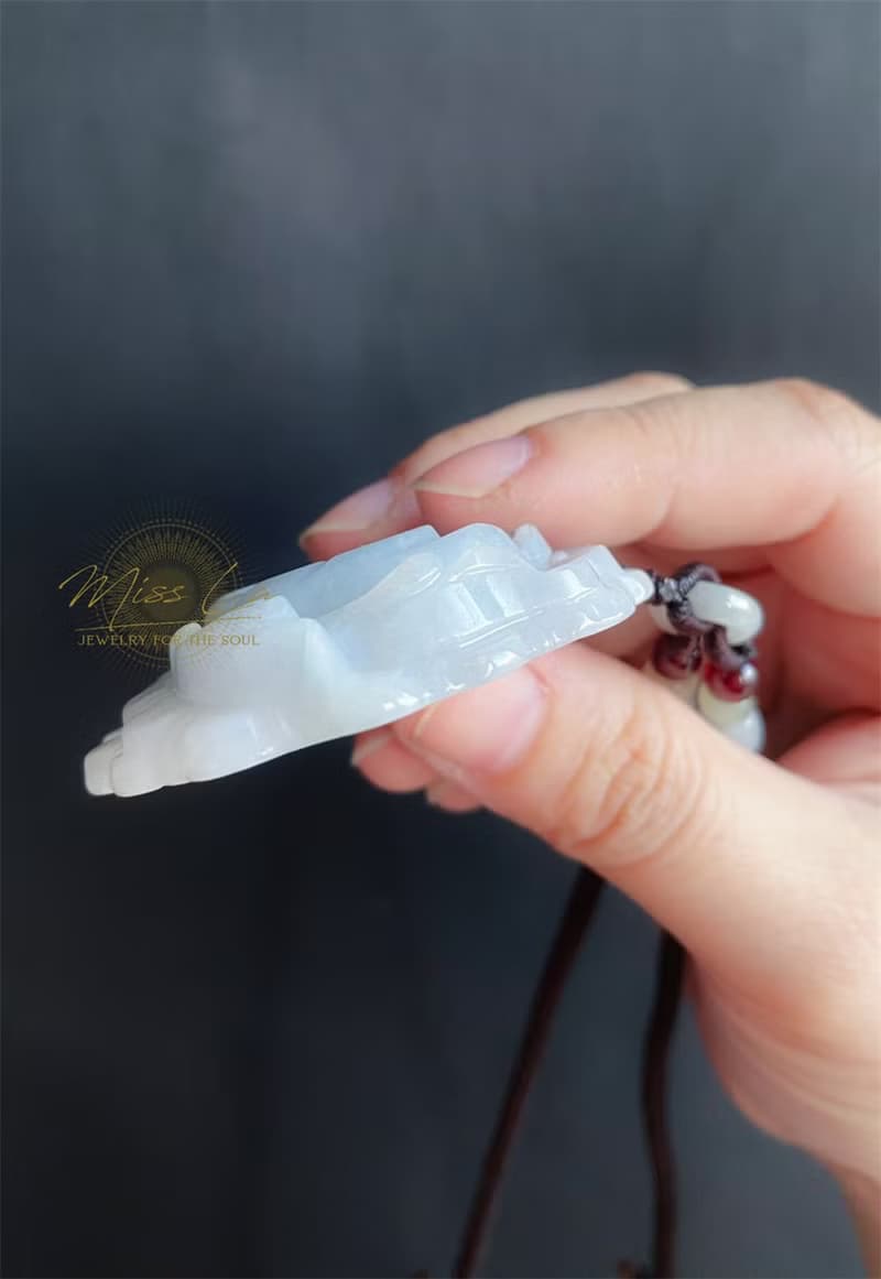 天然緬甸玉翡翠 藍紫底牡丹花 有錢花 項鍊 禮物 長輩禮