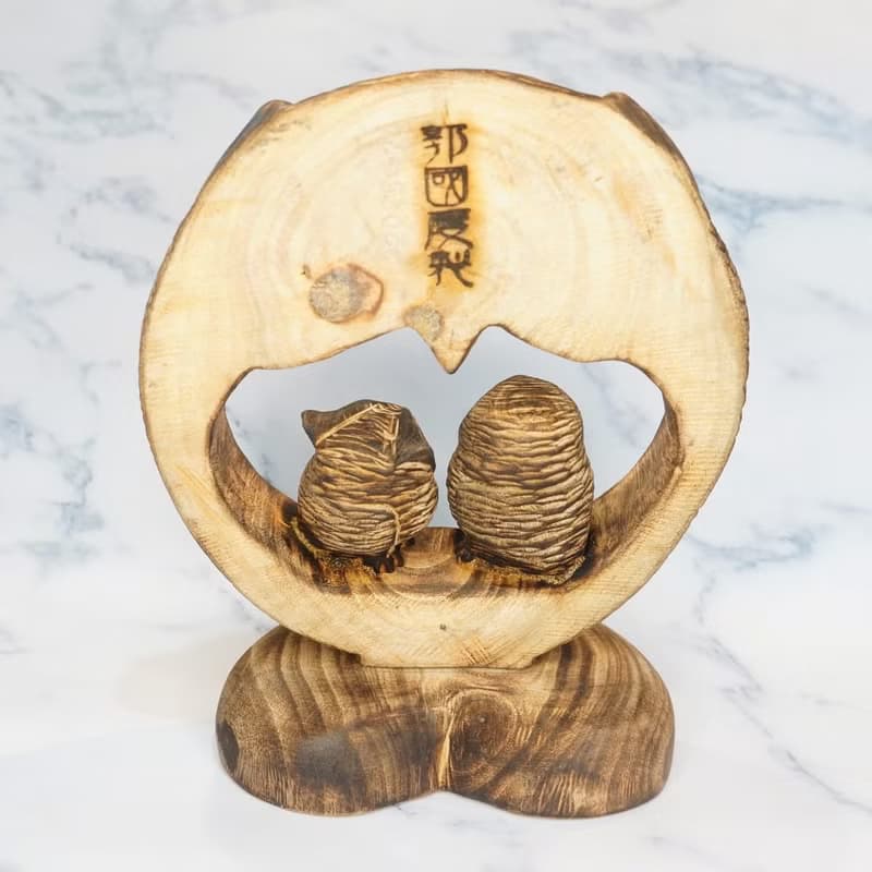 樟木財眼守財木雕貓頭鷹-郭國慶原創