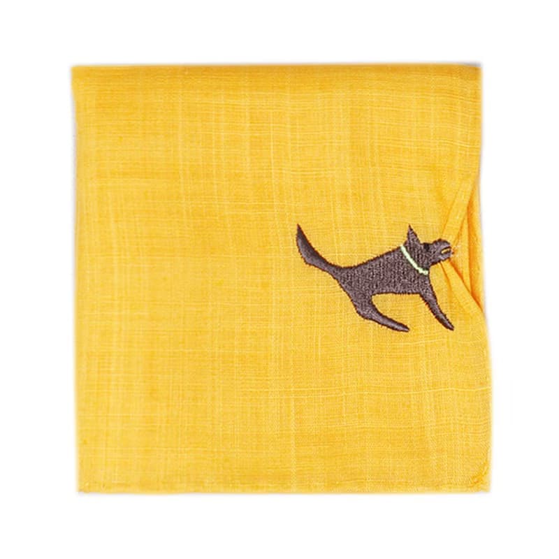 HIKKOMI 犬　イエロー　ハンカチ　41×41cm　綿50% 麻50%　日本製　ギフト