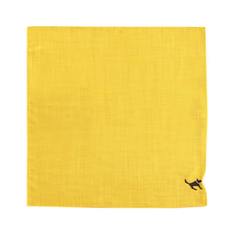 HIKKOMI 犬　イエロー　ハンカチ　41×41cm　綿50% 麻50%　日本製　ギフト