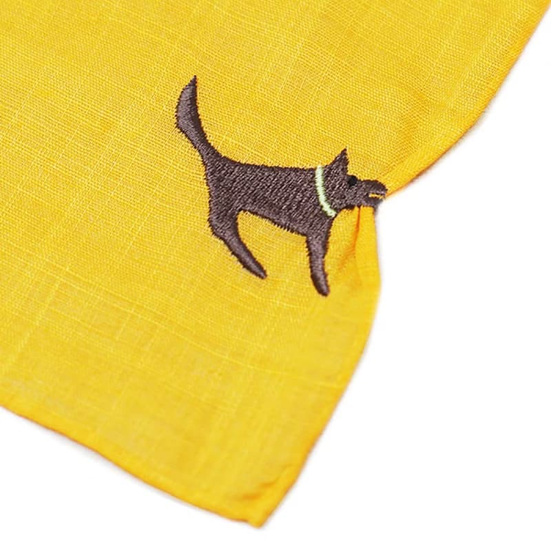HIKKOMI 犬　イエロー　ハンカチ　41×41cm　綿50% 麻50%　日本製　ギフト