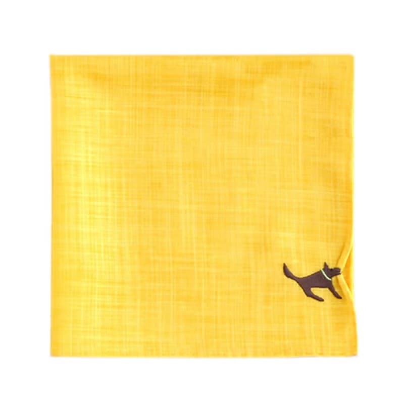 HIKKOMI 犬　イエロー　ハンカチ　41×41cm　綿50% 麻50%　日本製　ギフト
