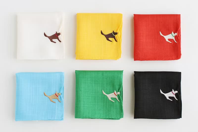 HIKKOMI 犬　イエロー　ハンカチ　41×41cm　綿50% 麻50%　日本製　ギフト