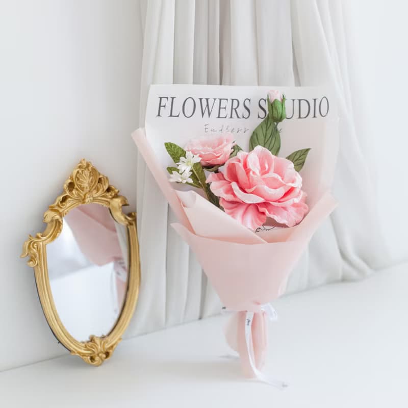 Paper Single Pink Caroline Rose  mini Bouquet | Aroma Handmade Gift