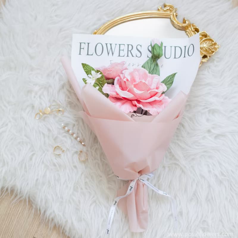 Paper Single Pink Caroline Rose  mini Bouquet | Aroma Handmade Gift