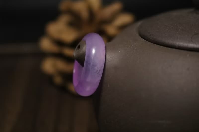 高冰種紫色玉髓戒指素圈簡約玉戒禮盒