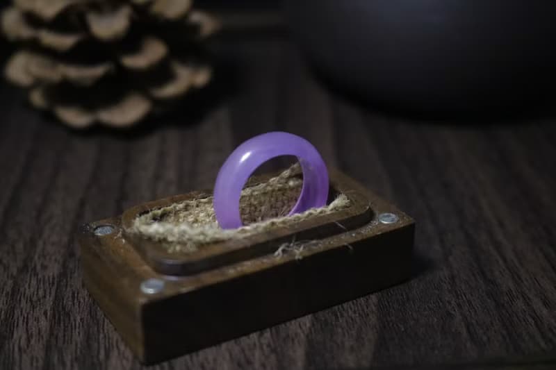 高冰種紫色玉髓戒指素圈簡約玉戒禮盒