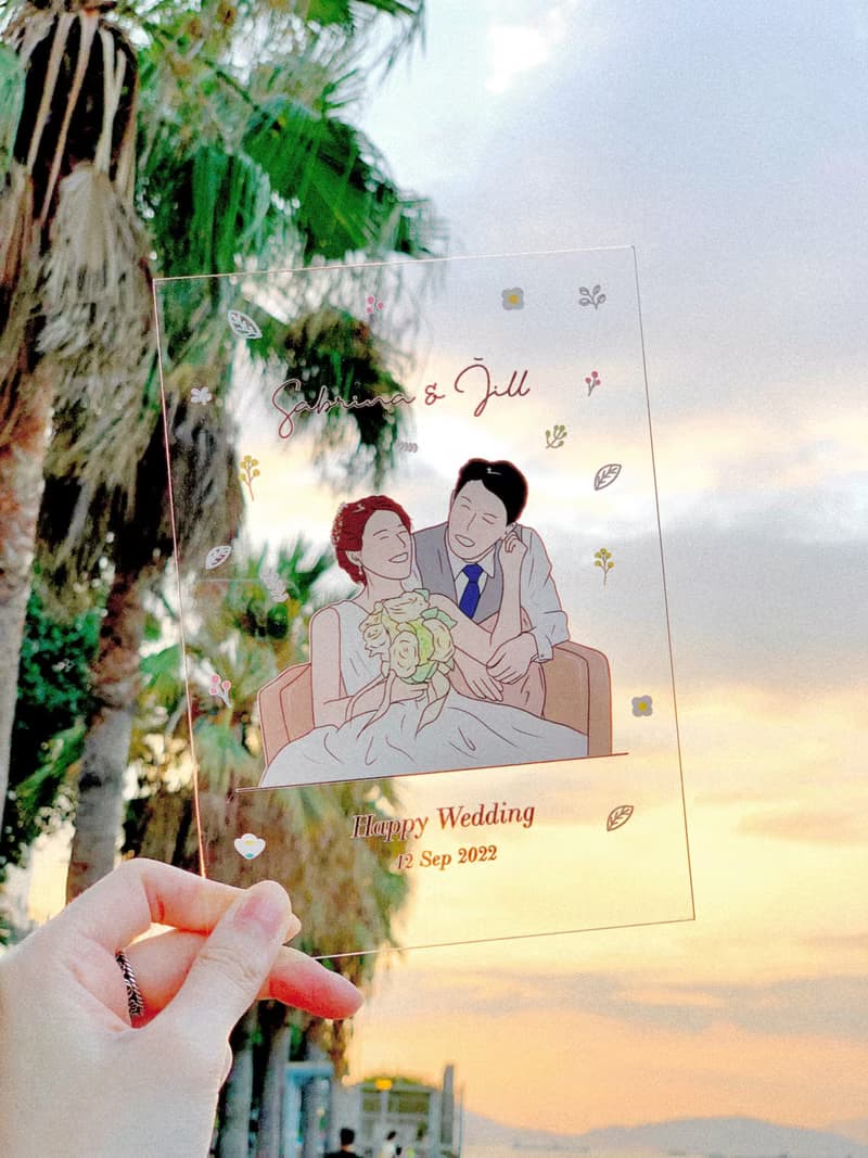 【結婚送禮】人像畫-似顏繪-7吋透明手繪咭座(雙人畫)