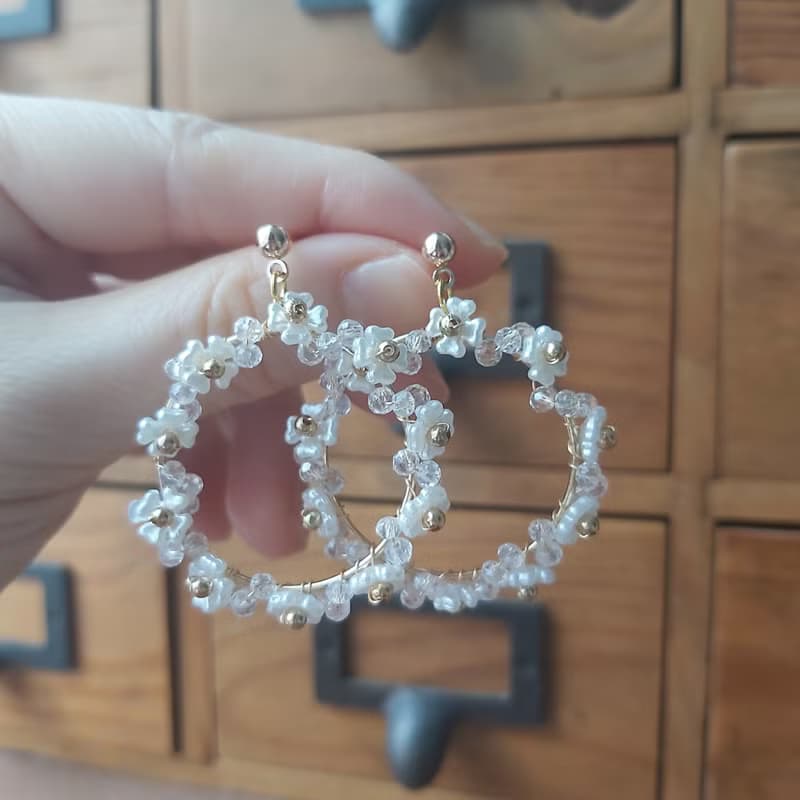 仿珍珠圓形花束耳環 耳針 耳夾 純銀鍍金 生日禮物 換季特賣