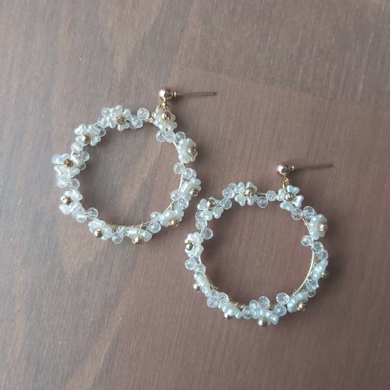 仿珍珠圓形花束耳環 耳針 耳夾 純銀鍍金 生日禮物 換季特賣