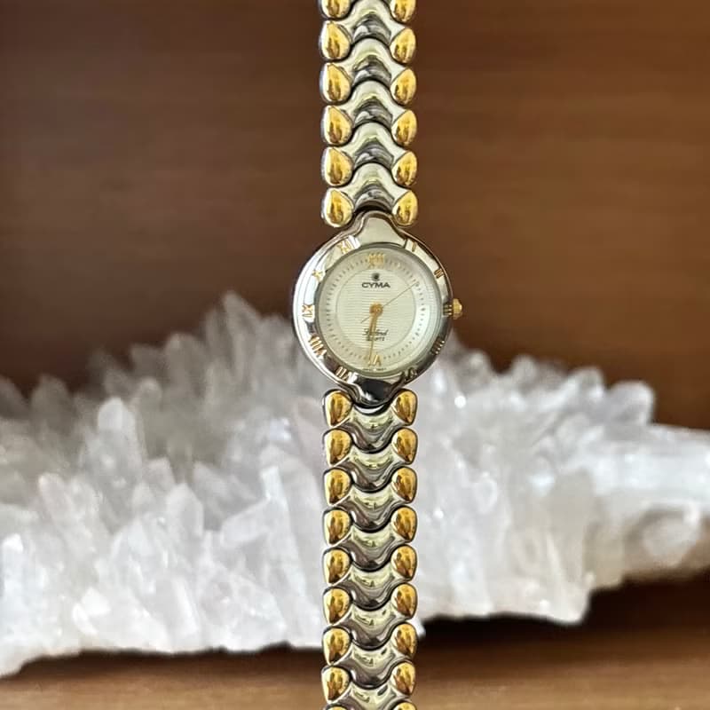 CYMA 瑞士 石英錶 圓形 羅馬時標 金銀雙色 古董錶 vintage