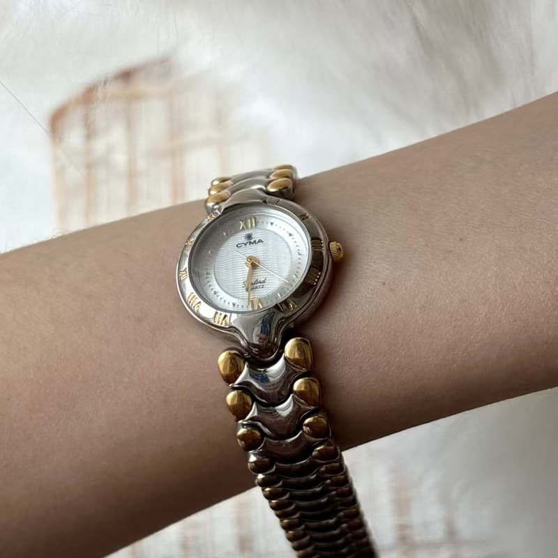 CYMA 瑞士 石英錶 圓形 羅馬時標 金銀雙色 古董錶 vintage