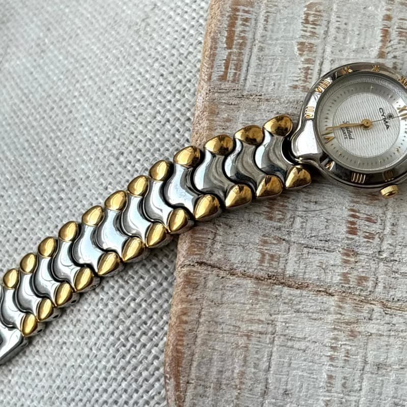 CYMA 瑞士 石英錶 圓形 羅馬時標 金銀雙色 古董錶 vintage