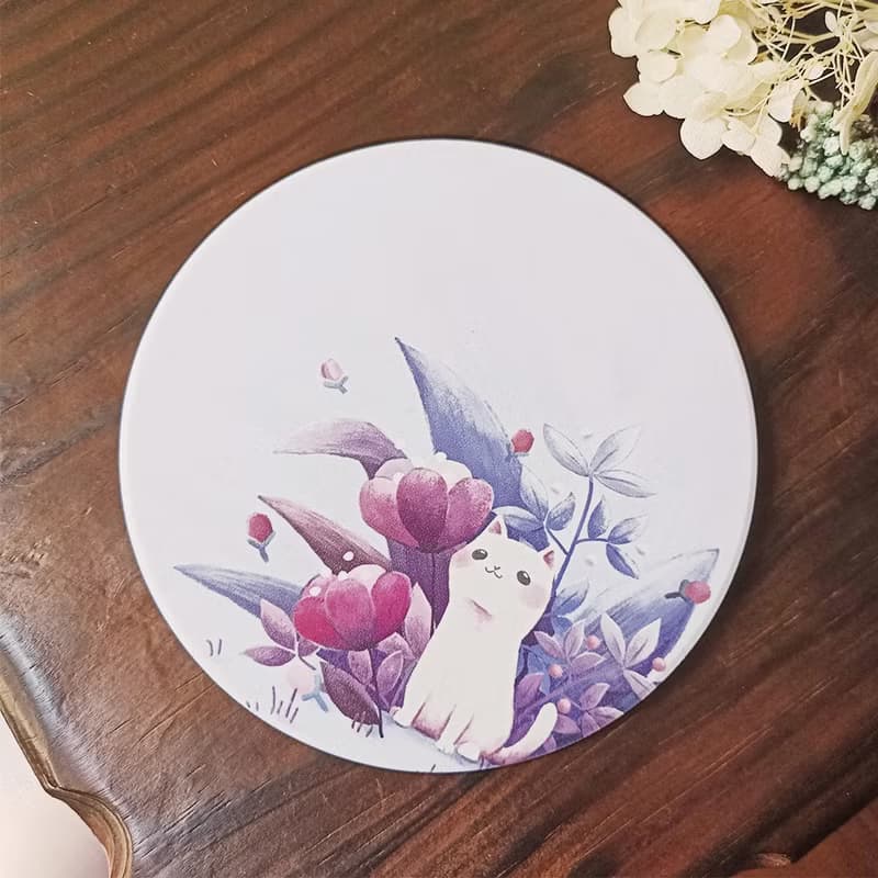 陶瓷吸水杯墊 - 紫色貓咪