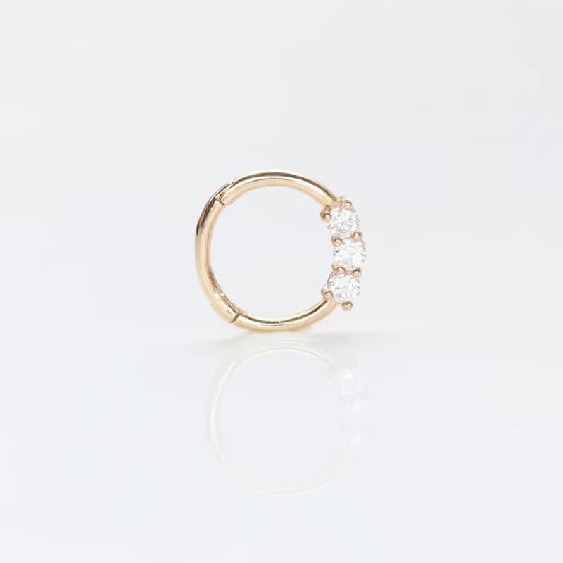 14K 三鑽無痕耳扣耳環 (單個) (內徑 8 mm) (Daith)(耳輪)