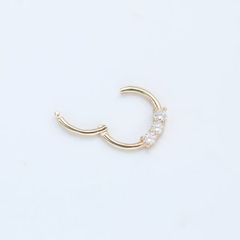 14K 三鑽無痕耳扣耳環 (單個) (內徑 8 mm) (Daith)(耳輪)