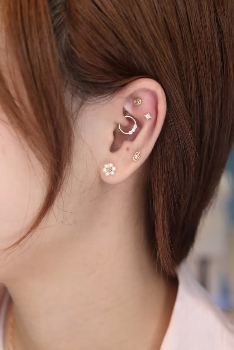 14K 三鑽無痕耳扣耳環 (單個) (內徑 8 mm) (Daith)(耳輪)