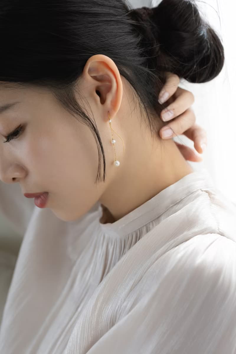 Dating 波浪珍珠 手工長鍊耳環 925純銀鍍18k金