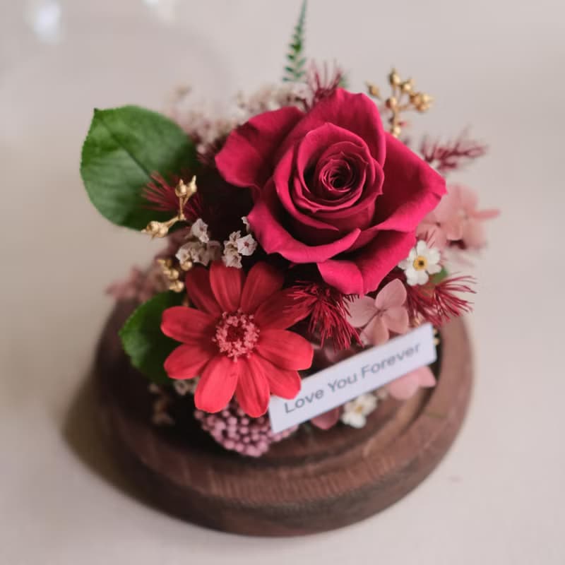 畢業禮物/謝師禮物/永生花玻璃盅復古木座/多款/附卡片提袋/禮物