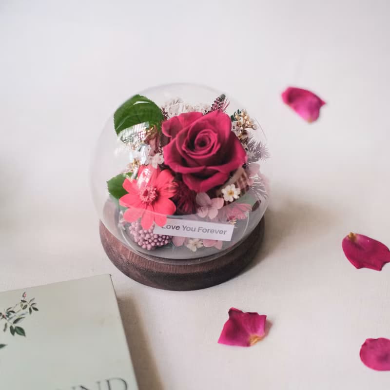 畢業禮物/謝師禮物/永生花玻璃盅復古木座/多款/附卡片提袋/禮物