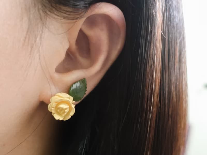 美國古董品牌Van dell 12K包金玉石仿象牙玫瑰耳環式耳夾