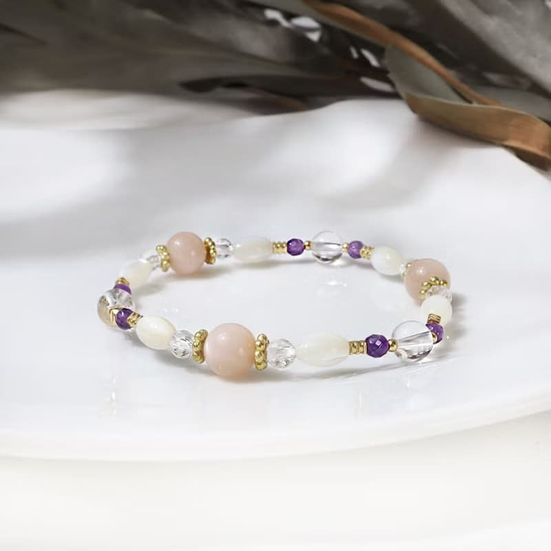 白巧克力圓舞曲 | A64珍珠母貝橙色月光石紫水晶手鍊