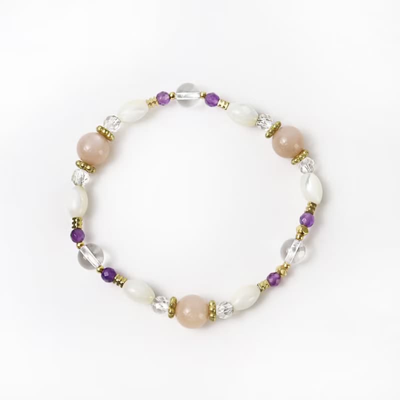 白巧克力圓舞曲 | A64珍珠母貝橙色月光石紫水晶手鍊